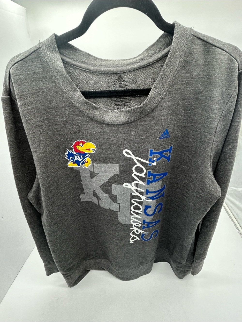 adidas Gray Kansas Jayhawks Pullover Sweatshirt with Blue & White Accents